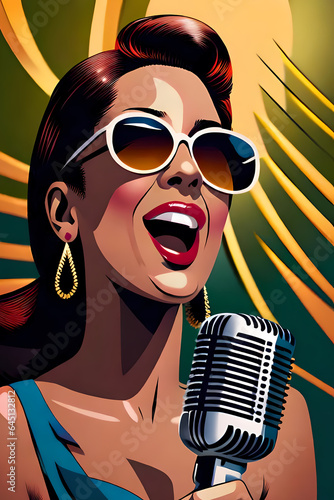 Cute woman singer with microphone