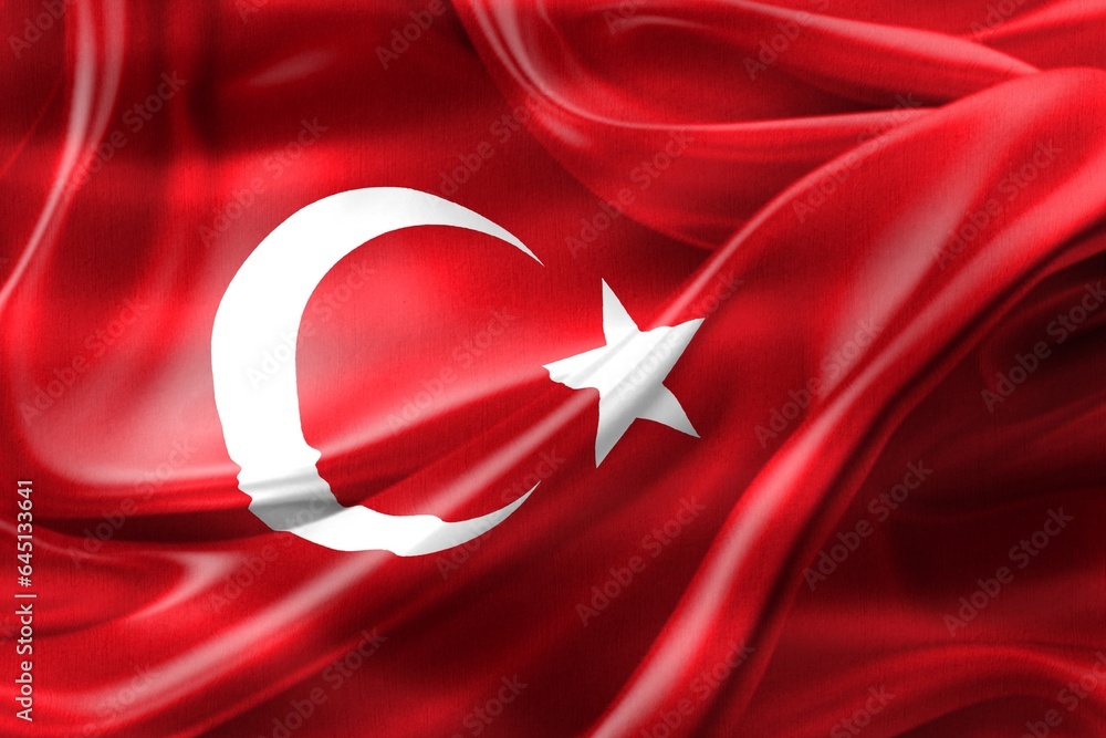 Obraz premium 3D-Illustration of a Turkey flag - realistic waving fabric flag