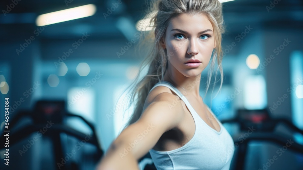 Young blonde woman wearing sportswear at the gym. Young blonde woman wearing sportswear at the gym.