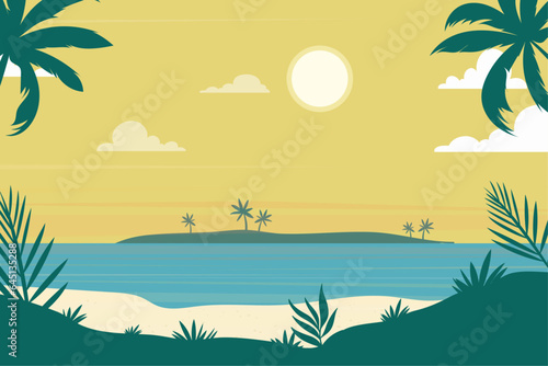 flat summer tropical beach landscape background
