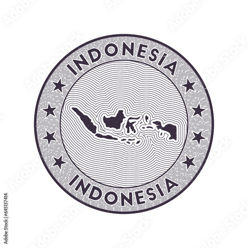Indonesia round badge vector. Country round stamp with shape of Indonesia, isolines and circular country name. Attractive emblem. Powerful vector illustration.