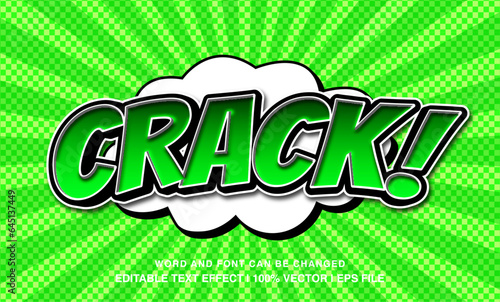 Crack comic editable text effect template, 3d bold cartoon typeface, premium vector