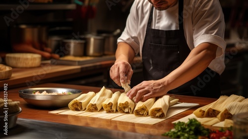 chef specializing in regional Mexican cuisine making tamales generative ai