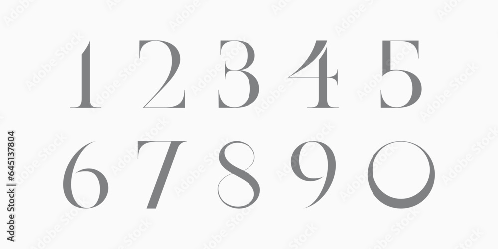 Number font. Font of numbers in classical style with contemporary geometric design. Beautiful elegant numerals. Vintage and old school retro typographic. Vector Illustration