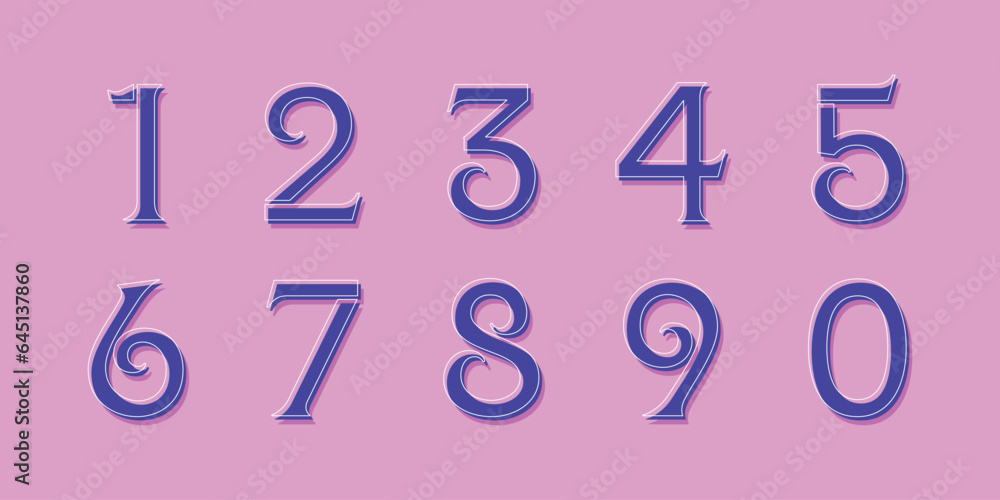 Number font. Font of numbers in classical style with contemporary geometric design. Beautiful elegant numerals. Vintage and old school retro typographic. Vector Illustration Number font. Font of numbers in classical style with contemporary geometric design. Beautiful elegant numerals. Vintage and old school retro typographic. Vector Illustration