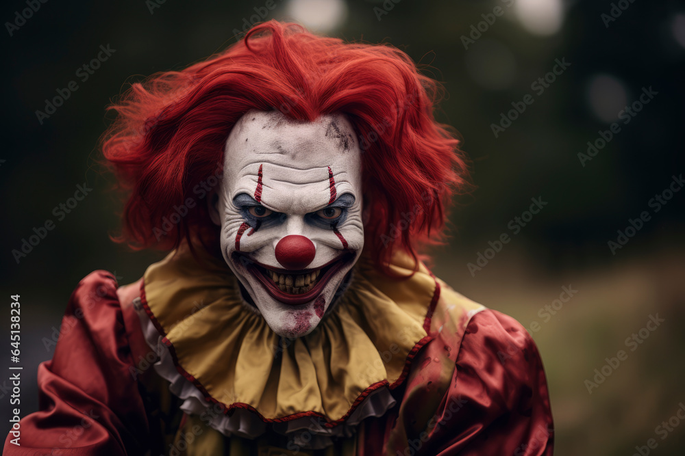 Scary clown with evil eyes on Halloween Scary clown with evil eyes on Halloween