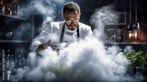 molecular gastronomy chef experimenting with textures and foams generative ai