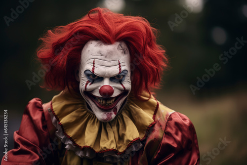 Scary clown with evil eyes on Halloween