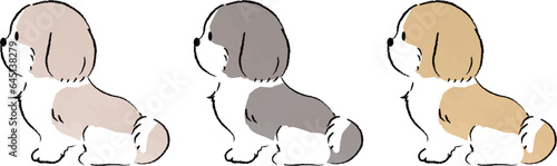 手書き風のシンプルなかわいいシーズーのイラスト　おすわり