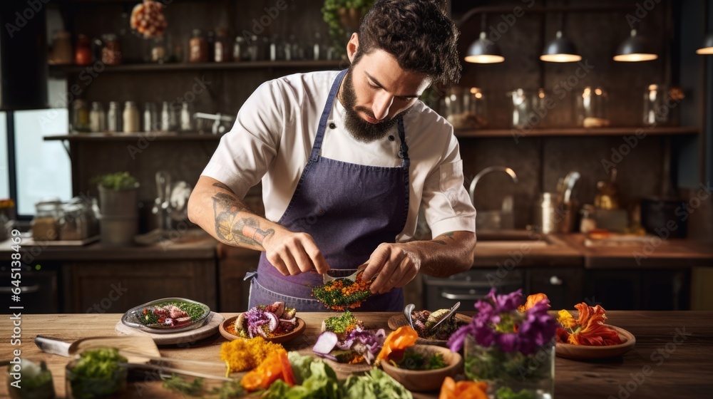 plant-based chef creating vibrant and colorful salads generative ai