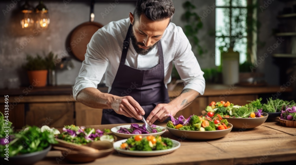 plant-based chef creating vibrant and colorful salads generative ai