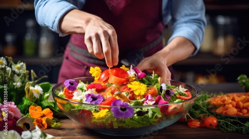 plant-based chef creating vibrant and colorful salads generative ai