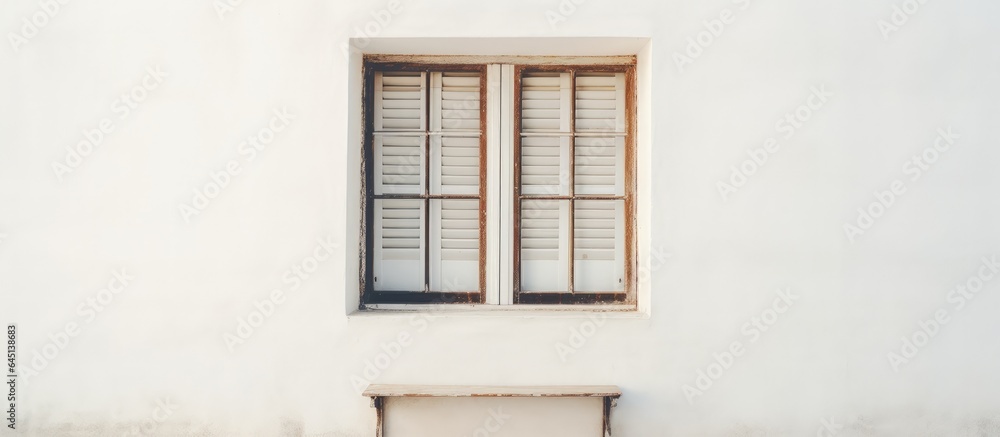 White wall adorned with an antique window.