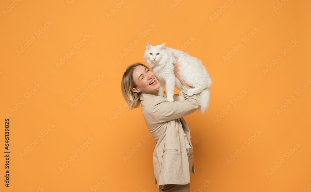 portrait of a cat with a girl portrait of a cat with a girl