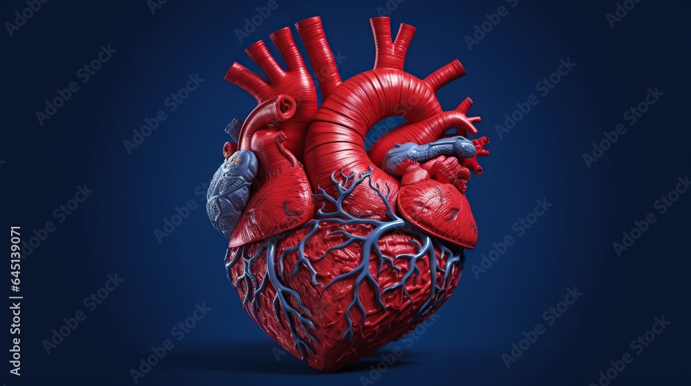 Naklejka premium 3D rendering of a human heart Generative AI