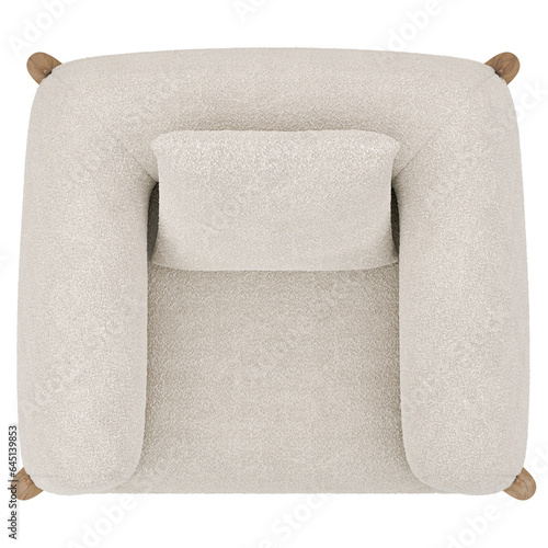 Obraz na plátne top view of fabric lounge armchair with wooden base, 3d rendering, on transparen