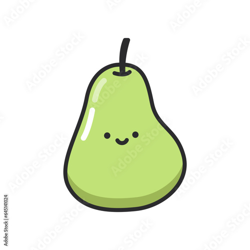 Cute kawaii pear isolated on white background. Vector illustration.