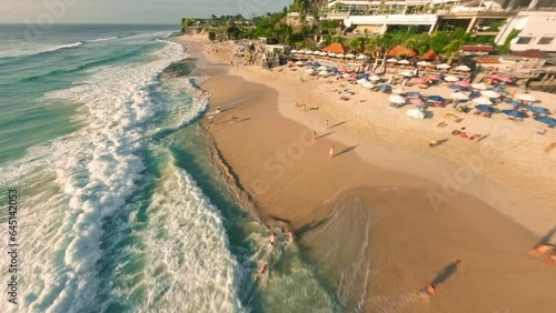 Beautiful sandy beach in Bali — FPV drone aerial view