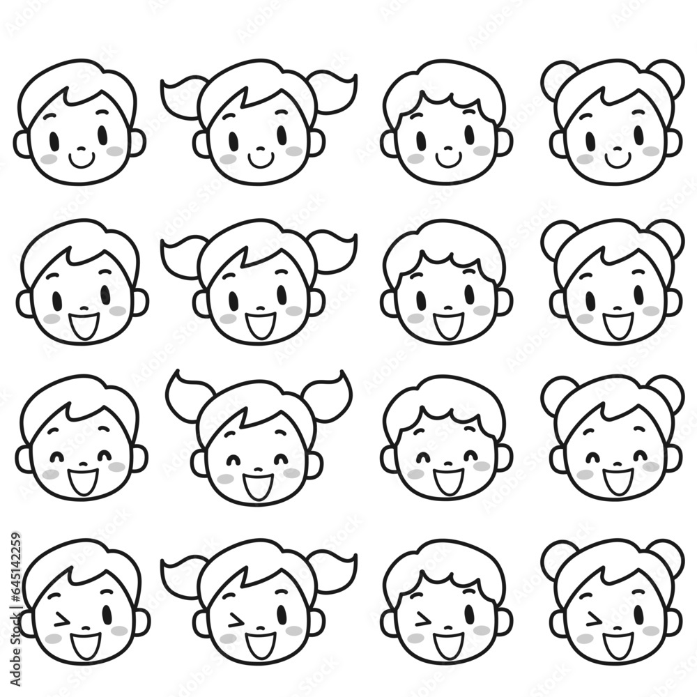 かわいい子供の笑顔の表情セット かわいい子供の笑顔の表情セット