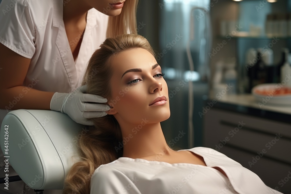 Fototapeta premium A woman with a doctor in a beauty parlor on procedures