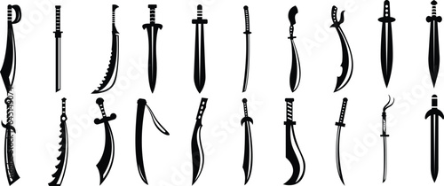 Set of sword silhouettes. Vector Ancient swords signs