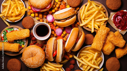 Top view of fast-food and junk food photo