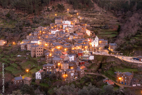 Beautiful landscape of the historic village of Piódão in Portugal at dusk.