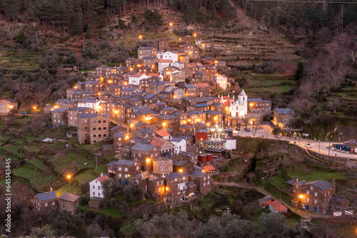 Beautiful landscape of the historic village of Piódão in Portugal at dusk. photo