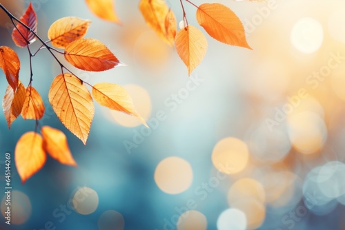 Autumn leaves on a branch. Background with selective focus and copy space
