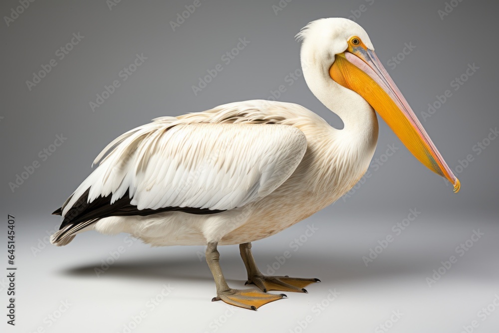 White Pelican Pelecanus onocrotalus, blank for design. Bird close-up. Background with place for text White Pelican Pelecanus onocrotalus, blank for design. Bird close-up. Background with place for text