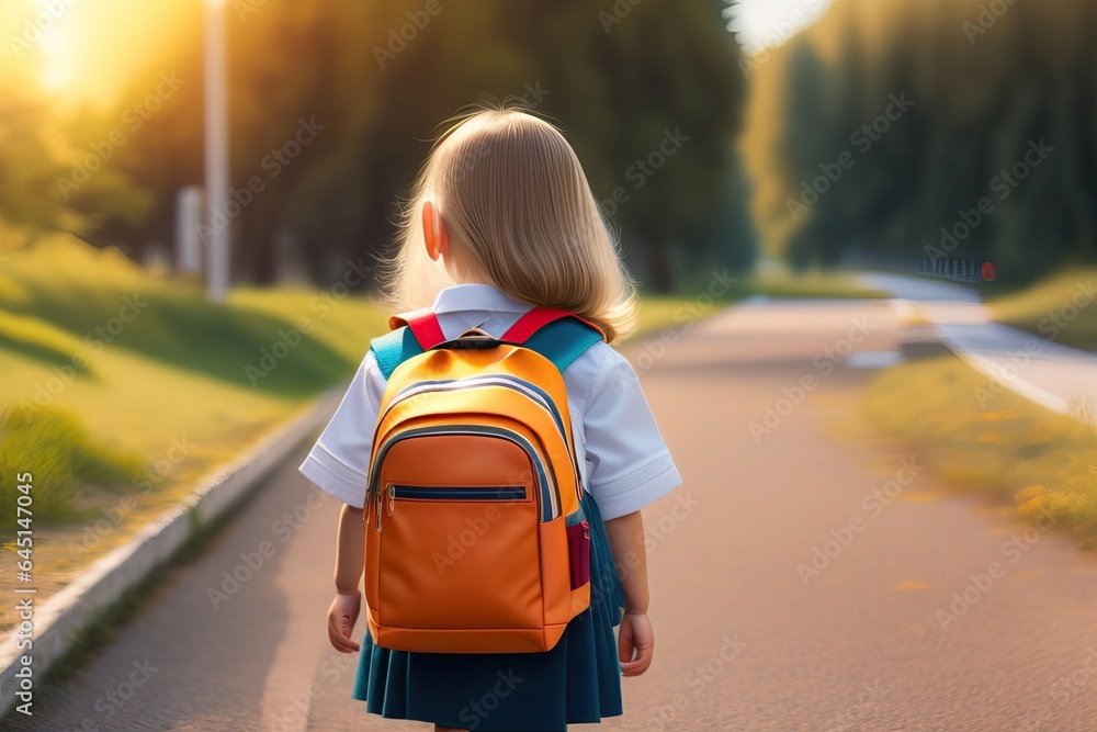Portrait of a schoolgirl with a backpack on the background of the school Portrait of a schoolgirl with a backpack on the background of the school