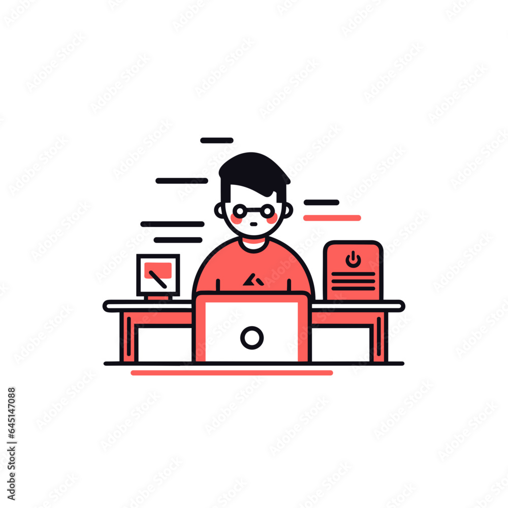 Programmer vector icon in minimalistic, black and red line work, japan web Programmer vector icon in minimalistic, black and red line work, japan web