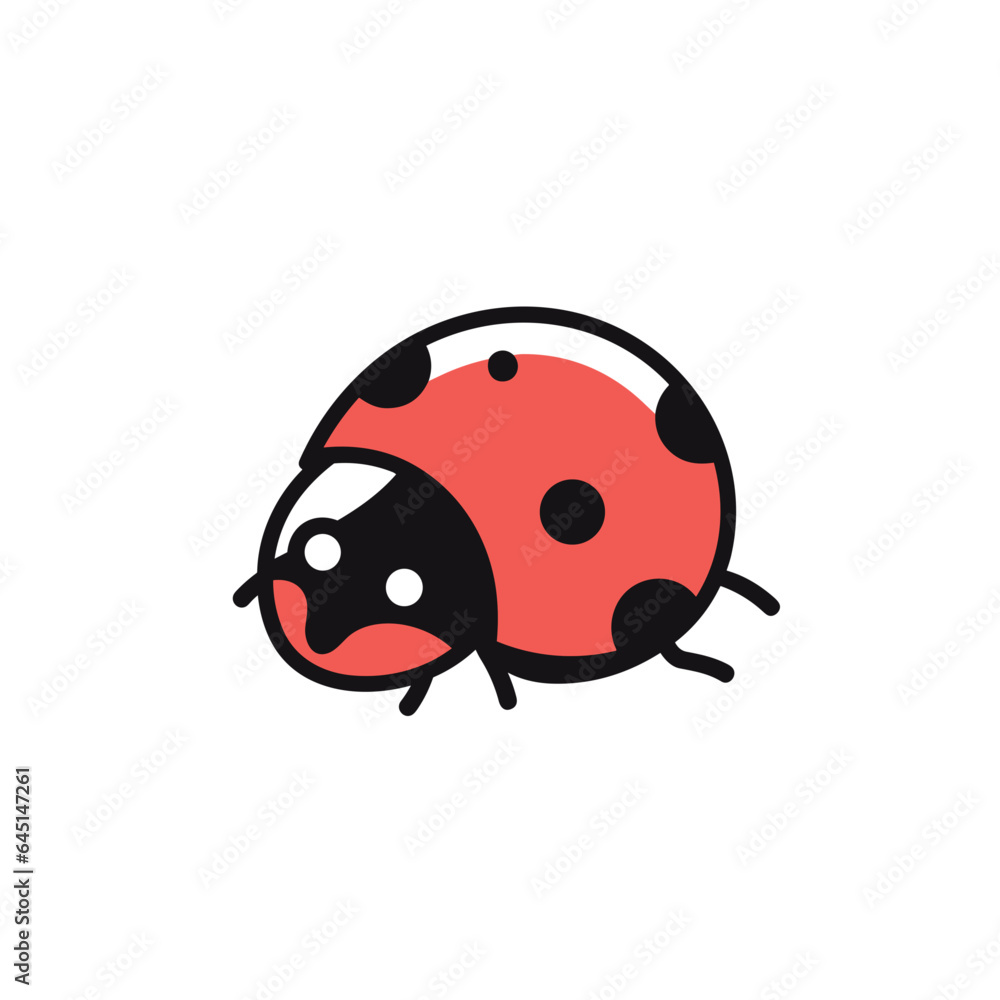 Fototapeta premium Ladybug icon vector icon in minimalistic, black and red line work, japan web