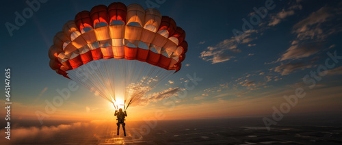 At lofty altitudes, a skydiver enjoys the spectacular views while soaring through the sky.