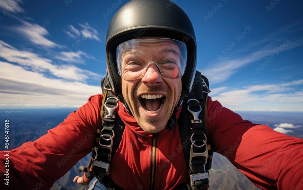 The thrill of the moment: capturing the euphoria of a skydiver right after the jump. The thrill of the moment: capturing the euphoria of a skydiver right after the jump.