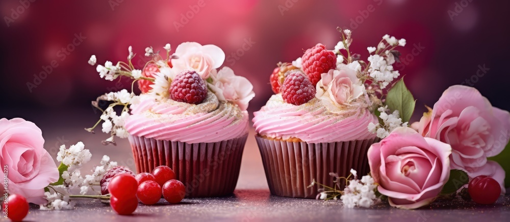 Wedding anniversary cupcakes with flowers and butterflies, home interior background. Baking cooking sugar food, sweet eating, Christmas celebration. Wedding anniversary cupcakes with flowers and butterflies, home interior background. Baking cooking sugar food, sweet eating, Christmas celebration.