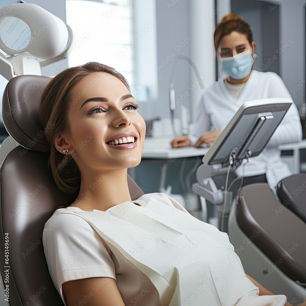 Charmante jeune femme souriante chez son dentiste Charmante jeune femme souriante chez son dentiste