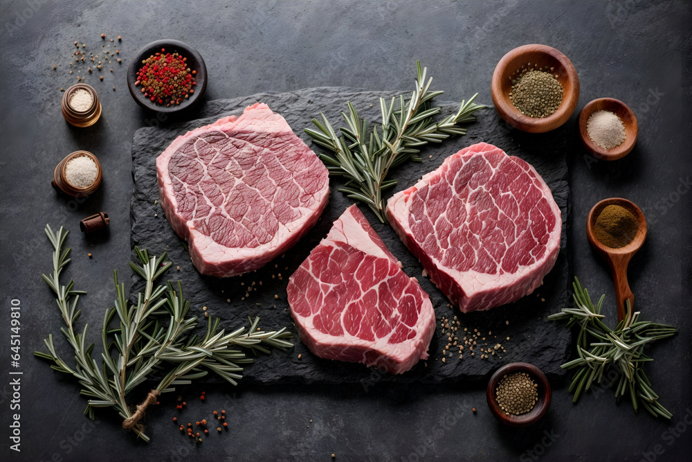 raw beef steak with spices raw beef steak with spices