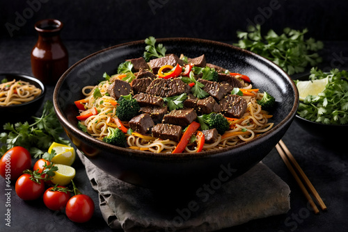 stir fried noodles with meat and vegetables