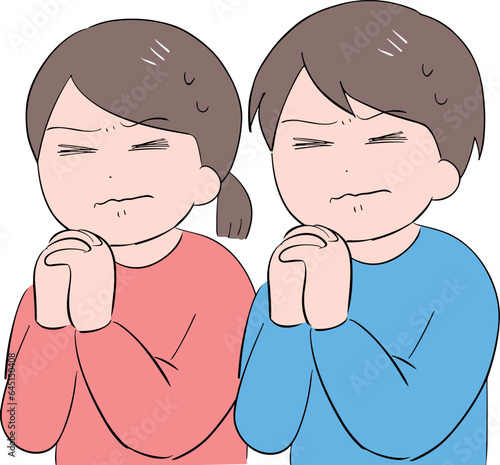 目をギュッと閉じて必死に祈る男女