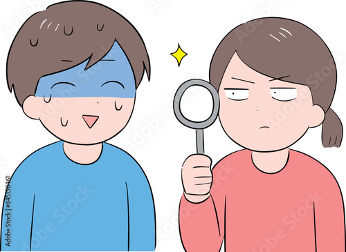 気まずそうな男性と調べている女性