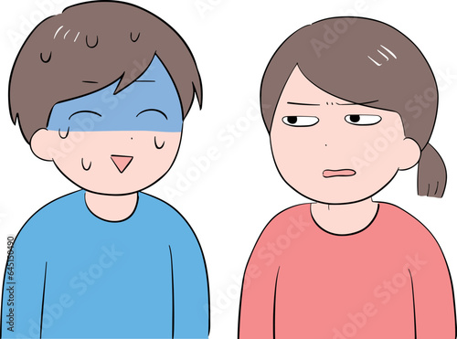 疑っている女性と焦っている男性