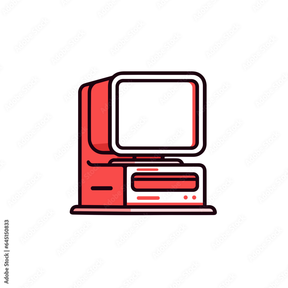 Gaming Desktop vector icon in minimalistic, black and red line work, japan web Gaming Desktop vector icon in minimalistic, black and red line work, japan web