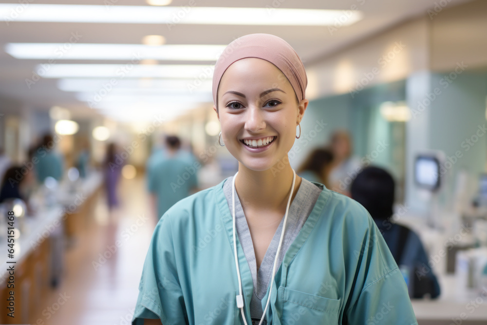 Strong asian japanese survivor from cancer disease, bald drug chemotherapy effects, breast cancer awareness Strong asian japanese survivor from cancer disease, bald drug chemotherapy effects, breast cancer awareness