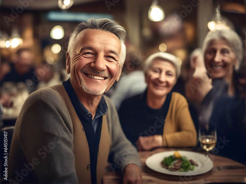 group of seniors friends in restaurant