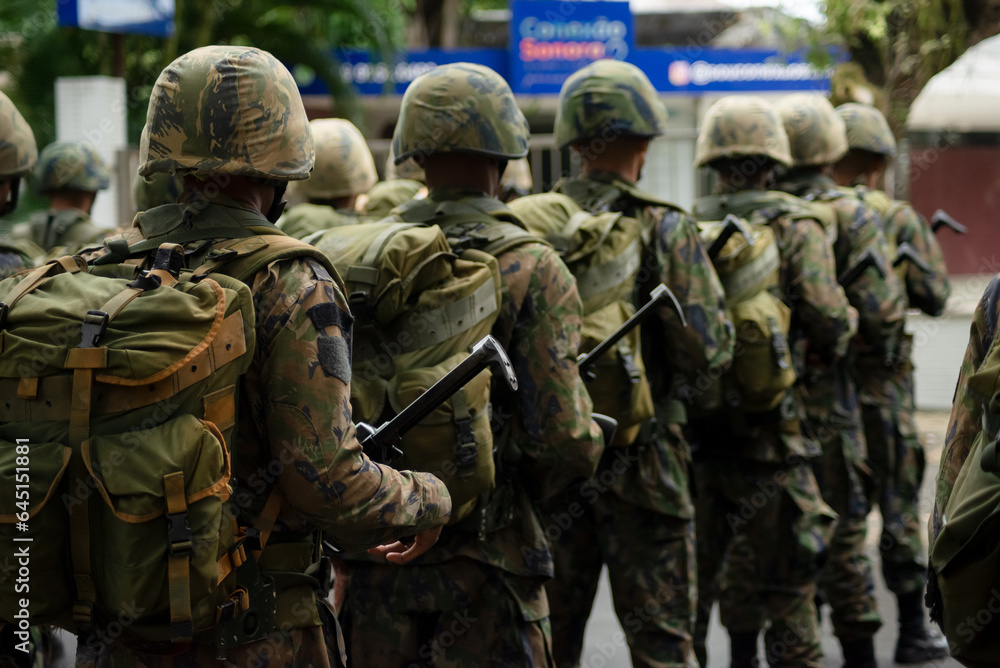 Army soldiers are seen standing during a Brazilian independence parade in the city of Salvador, Bahia.
