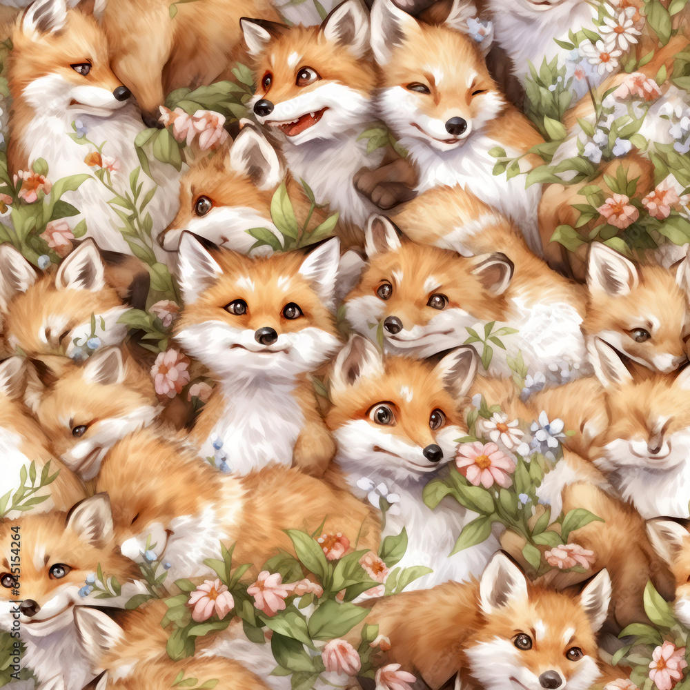 Obraz premium Cute fox, seamless pattern illustration