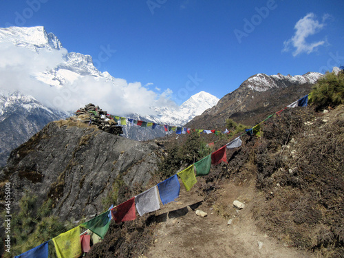 Himalaya prayer flags on hiking trail