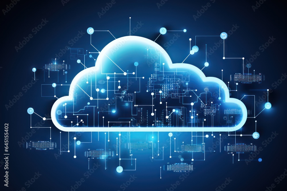 Cloud Computing Concept Visualization: Servers and Data Units Interconnected in a Digital Landscape Cloud Computing Concept Visualization: Servers and Data Units Interconnected in a Digital Landscape