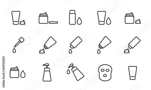 スキンケアのアイコンセット/スキンケア製品/化粧水/乳液/美容液/イラスト/ベクター